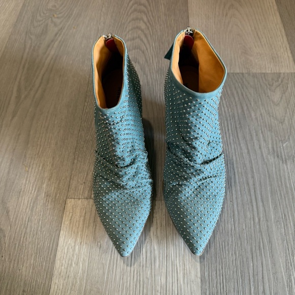 Halmanera Turquoise Blue Studded Ankle Booties Zip Heel 36 / 6-6.5 - Picture 3 of 9